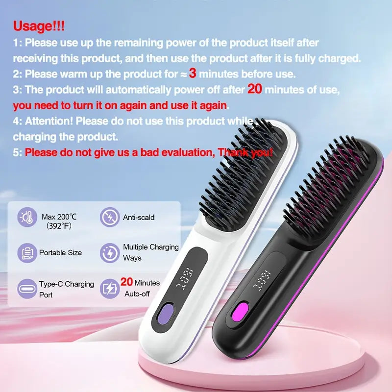 Cordless Hair Straightener Brush - Make Any Hair Style in Just 2 Minutes🔥
